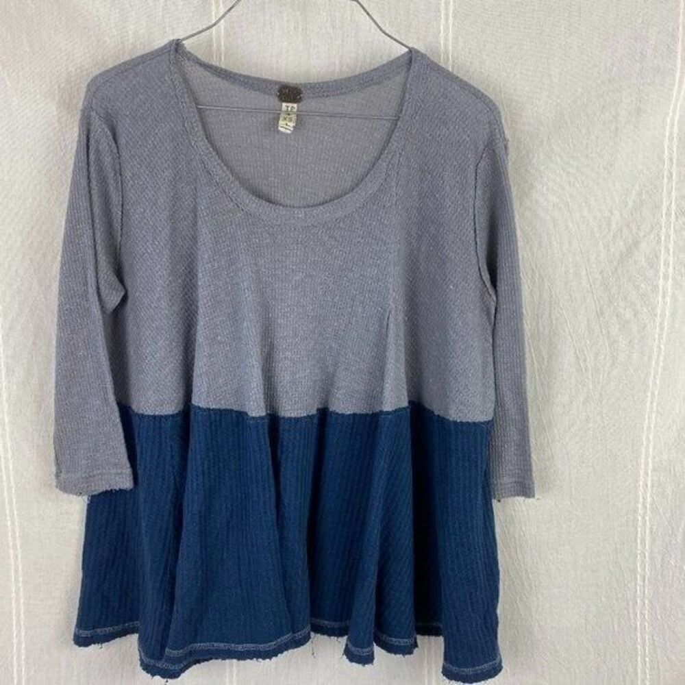 Free People ‘We‎ The Free’ Waffle Knit Blue & Gray Short Sleeve Top Sz XS